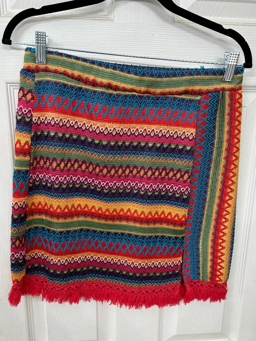 🛍️ SHEIN Curve Boho Geometric Knit Mini Skirt Fringe 0XL Multicolor